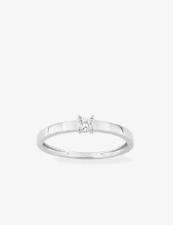 Bague solitaire en or blanc 375 ‰ avec diamant synthétique 0,10 ct, ruban plat SO OR