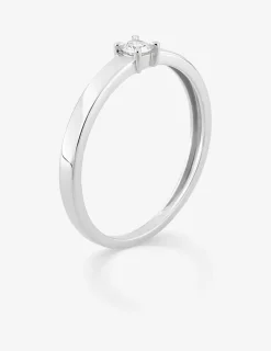 Bague solitaire en or blanc 375 ‰ avec diamant synthétique 0,10 ct, ruban plat SO OR