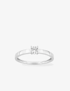 Bague solitaire en or blanc 375 ‰ avec diamant synthétique 0,20 ct, ruban plat SO OR
