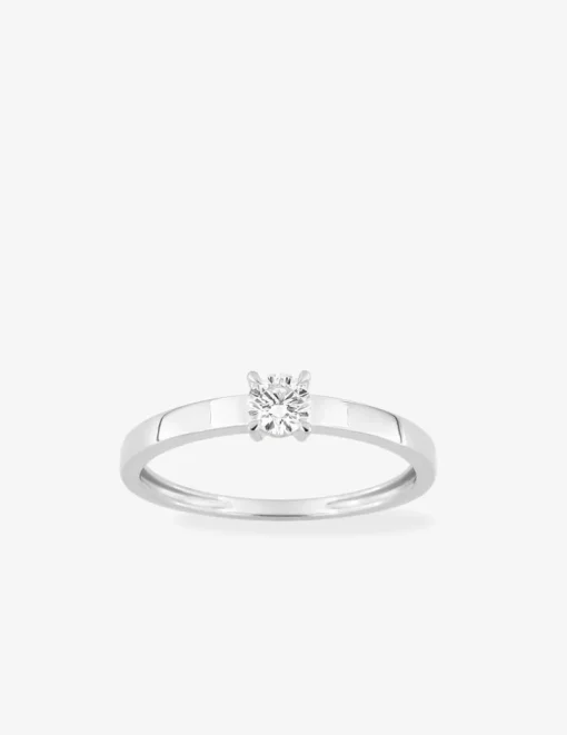 Bague solitaire en or blanc 375 ‰ avec diamant synthétique 0,20 ct, ruban plat SO OR