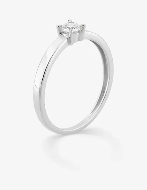 Bague solitaire en or blanc 375 ‰ avec diamant synthétique 0,20 ct, ruban plat SO OR