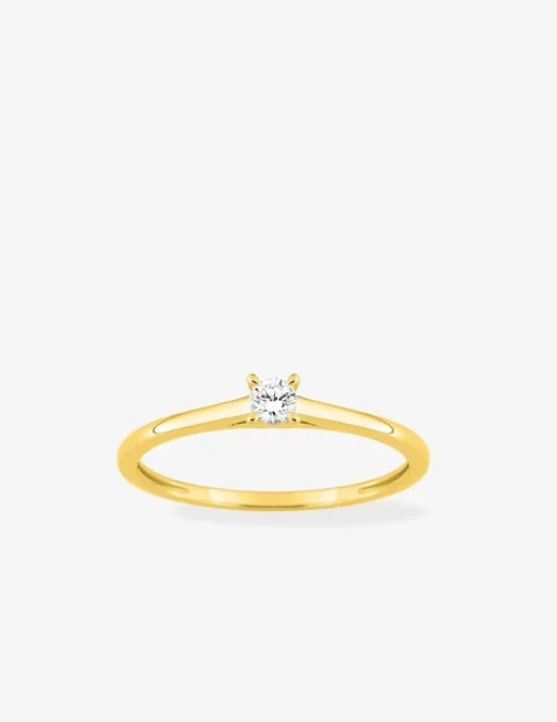 Bague solitaire en or jaune 375 ‰ avec diamant synthétique 0,10 ct SO OR