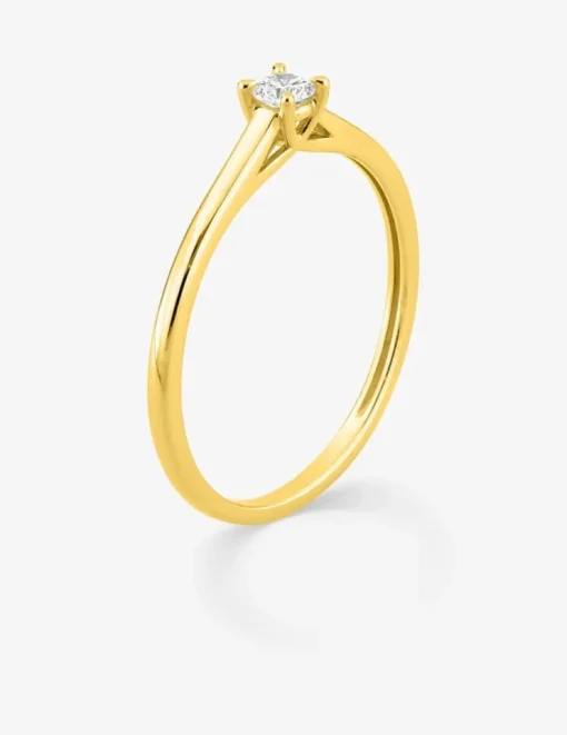 Bague solitaire en or jaune 375 ‰ avec diamant synthétique 0,10 ct SO OR