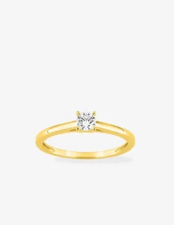 Bague solitaire en or jaune 375 ‰ avec diamant synthétique 0,20 ct SO OR