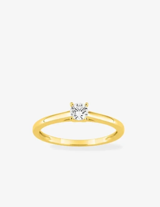 Bague solitaire en or jaune 375 ‰ avec diamant synthétique 0,20 ct SO OR