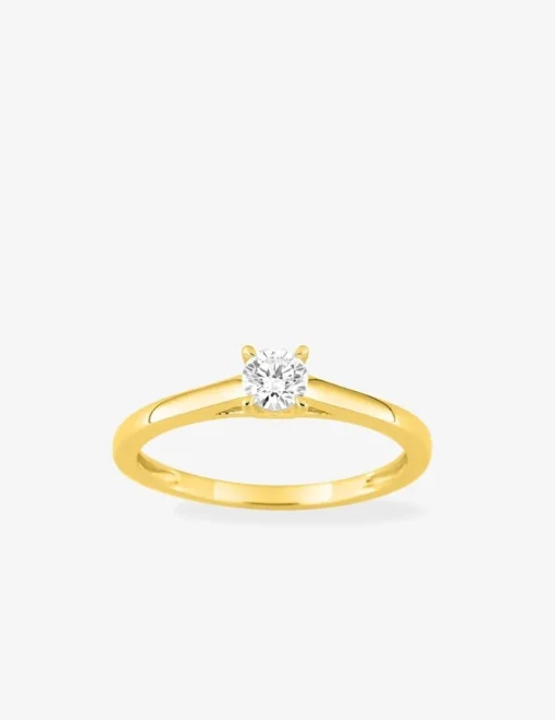 Bague solitaire en or jaune 375 ‰ avec diamant synthétique 0,25 ct SO OR