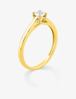 Bague solitaire en or jaune 375 ‰ avec diamant synthétique 0,25 ct SO OR