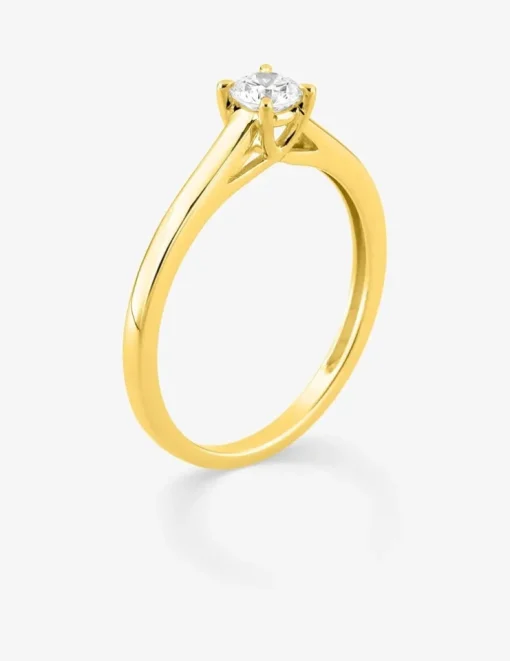 Bague solitaire en or jaune 375 ‰ avec diamant synthétique 0,25 ct SO OR