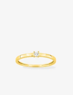 Bague solitaire en or jaune 375 ‰ avec diamant synthétique 0,05 ct, ruban plat SO OR