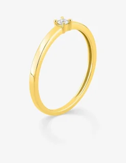 Bague solitaire en or jaune 375 ‰ avec diamant synthétique 0,05 ct, ruban plat SO OR