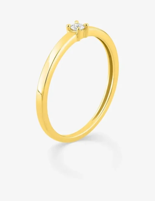 Bague solitaire en or jaune 375 ‰ avec diamant synthétique 0,05 ct, ruban plat SO OR