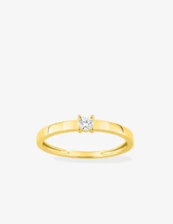 Bague solitaire en or jaune 375 ‰ avec diamant synthétique 0,10 ct, ruban plat SO OR