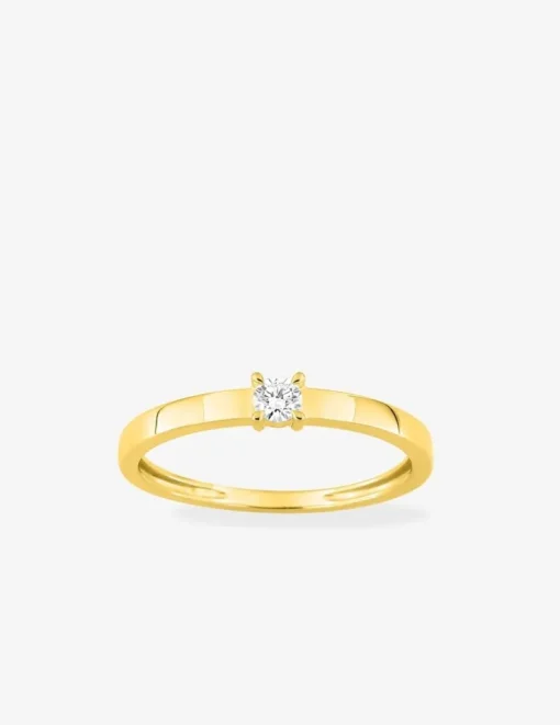 Bague solitaire en or jaune 375 ‰ avec diamant synthétique 0,10 ct, ruban plat SO OR