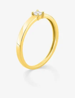 Bague solitaire en or jaune 375 ‰ avec diamant synthétique 0,10 ct, ruban plat SO OR