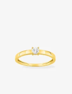 Bague solitaire en or jaune 375 ‰ avec diamant synthétique 0,15 ct, ruban plat SO OR