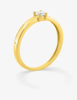 Bague solitaire en or jaune 375 ‰ avec diamant synthétique 0,15 ct, ruban plat SO OR