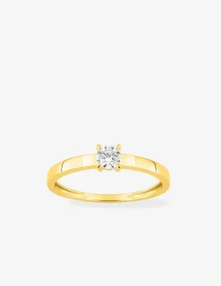 Bague solitaire en or jaune 375 ‰ avec diamant synthétique 0,20 ct, ruban plat SO OR