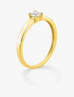 Bague solitaire en or jaune 375 ‰ avec diamant synthétique 0,20 ct, ruban plat SO OR
