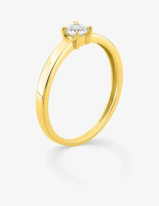 Bague solitaire en or jaune 375 ‰ avec diamant synthétique 0,20 ct, ruban plat SO OR