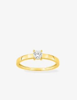 Bague solitaire en or jaune 375 ‰ avec diamant synthétique 0,25 ct, ruban plat SO OR