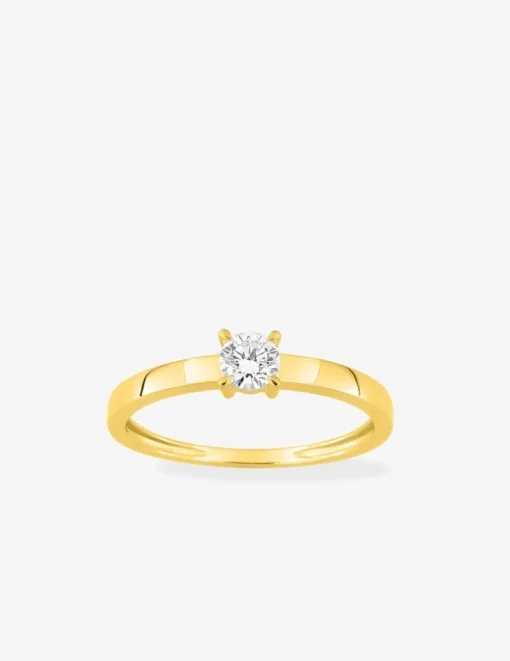 Bague solitaire en or jaune 375 ‰ avec diamant synthétique 0,25 ct, ruban plat SO OR