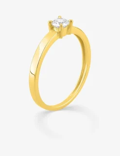 Bague solitaire en or jaune 375 ‰ avec diamant synthétique 0,25 ct, ruban plat SO OR