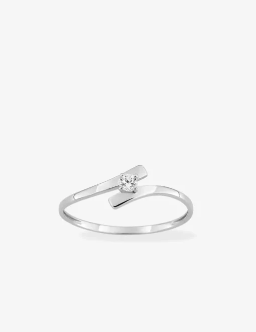 Bague solitaire fantaisie or blanc 375 ‰ et oxyde de zirconium SO OR