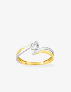 Bague solitaire fantaisie 4 griffes or jaune 375 ‰ oxyde de zirconium et rhodium SO OR