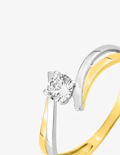Bague solitaire fantaisie 4 griffes or jaune 375 ‰ oxyde de zirconium et rhodium SO OR