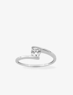 Bague solitaire fantaisie or blanc 750 ‰, oxyde de zirconium 0,45 ct SO OR