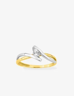 Bague solitaire fantaisie or blanc 750 ‰, oxyde de zirconium 0,25 ct et rhodium SO OR