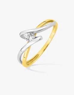 Bague solitaire fantaisie or blanc 750 ‰, oxyde de zirconium 0,25 ct et rhodium SO OR