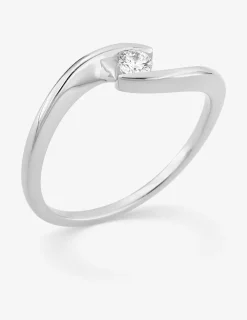 Bague solitaire or 375 ‰ blanc diamant synthétique 0,10 ct SO OR