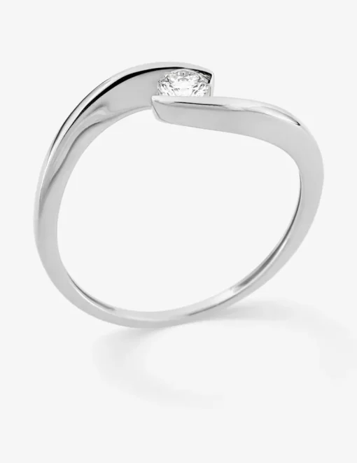 Bague solitaire or 375 ‰ blanc diamant synthétique 0,15 ct SO OR