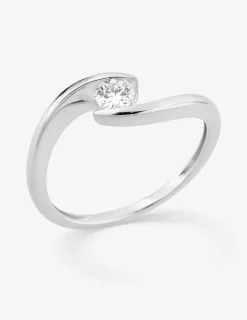 Bague solitaire or 375 ‰ blanc diamant synthétique 0,20 ct SO OR
