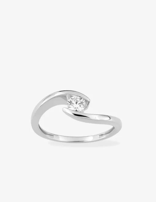 Bague solitaire or 375 ‰ blanc diamant synthétique 0,25 ct SO OR