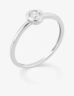 Bague solitaire or 375 ‰ blanc diamant synthétique 0,15 ct serti clos SO OR