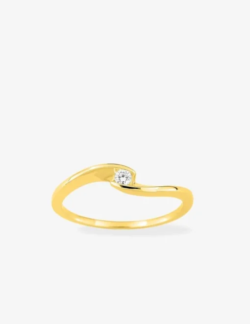 Bague solitaire or 375 ‰ jaune diamant synthétique 0,05 ct SO OR