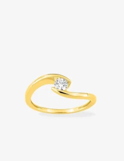 Bague solitaire or 375 ‰ jaune diamant synthétique 0,20 ct SO OR