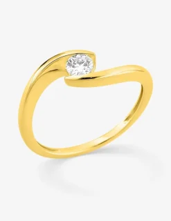Bague solitaire or 375 ‰ jaune diamant synthétique 0,20 ct SO OR