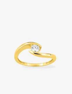Bague solitaire or 375 ‰ jaune diamant synthétique 0,25 ct SO OR