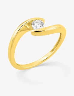 Bague solitaire or 375 ‰ jaune diamant synthétique 0,25 ct SO OR