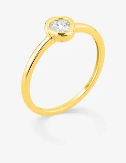 Bague solitaire or 375 ‰ jaune diamant synthétique 0,20 ct serti clos SO OR