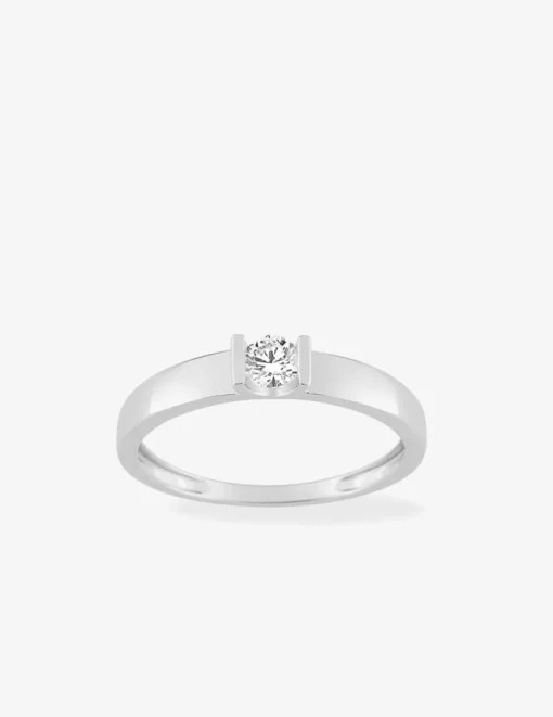 Bague solitaire or blanc 375 ‰ et oxyde de zirconium SO OR