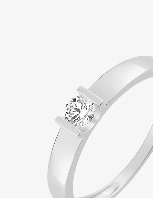 Bague solitaire or blanc 375 ‰ et oxyde de zirconium SO OR
