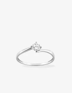 Bague solitaire or blanc 750 ‰, oxyde de zirconium 0,30 ct et rhodium SO OR