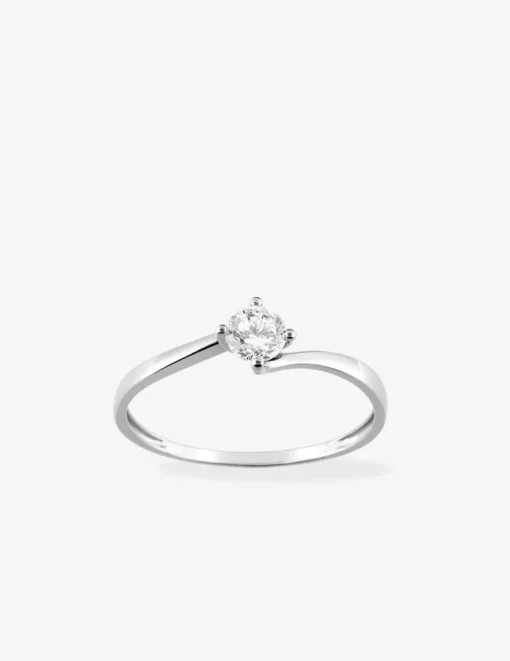 Bague solitaire or blanc 750 ‰, oxyde de zirconium 0,30 ct et rhodium SO OR