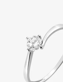 Bague solitaire or blanc 750 ‰, oxyde de zirconium 0,30 ct et rhodium SO OR