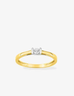 Bague solitaire or blanc et jaune 375 ‰ et diamants synthétiques 0,10 ct SO OR