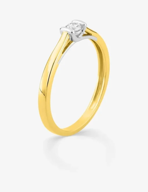 Bague solitaire or blanc et jaune 375 ‰ et diamants synthétiques 0,10 ct SO OR